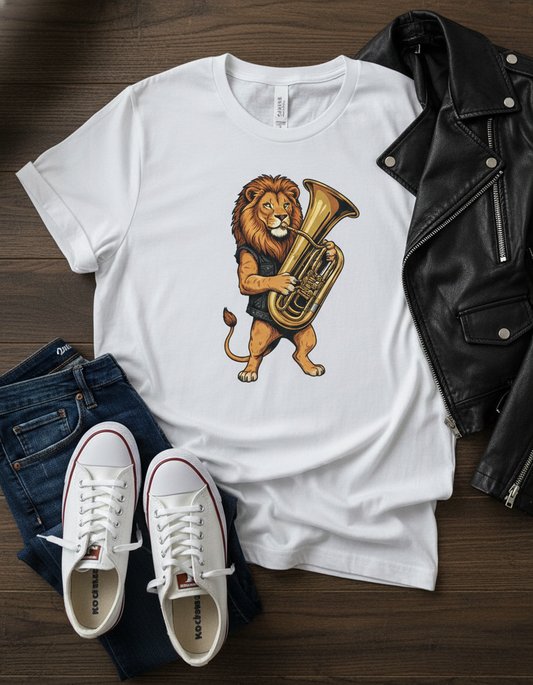 Lion Tuba Player Tee - Funny Music Lover Gift