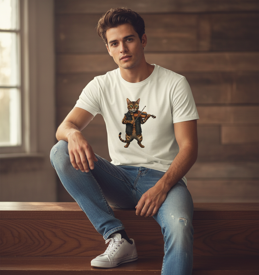 Cat Violinist Tee - Funny Music Lover Cat T-Shirt