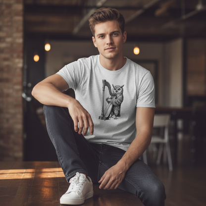 Owl Harpist T-Shirt - Vintage Music Lover Tee
