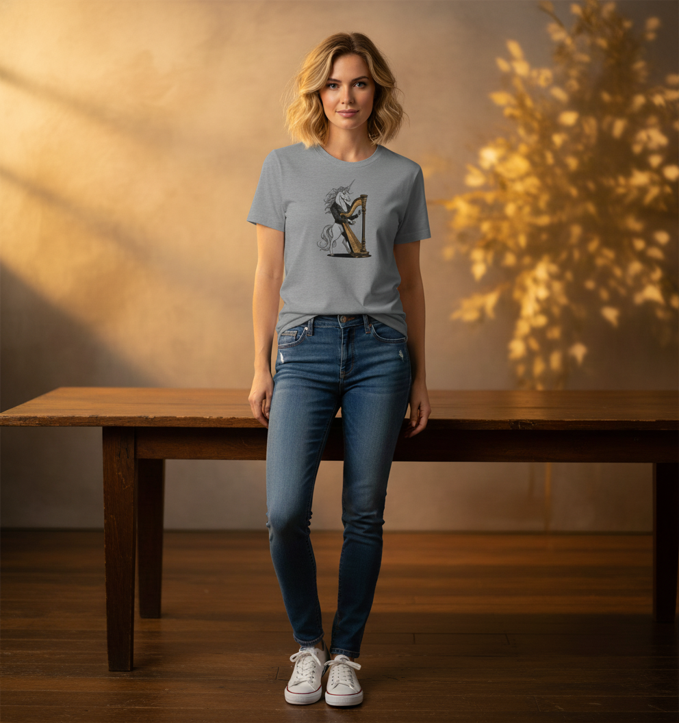 Unicorn Harp T-Shirt - Mythical Music Lover Gift