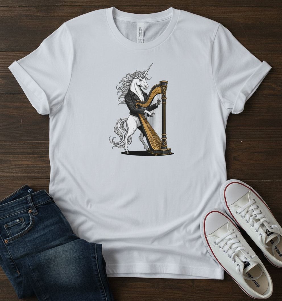 Unicorn Harp T-Shirt - Mythical Music Lover Gift