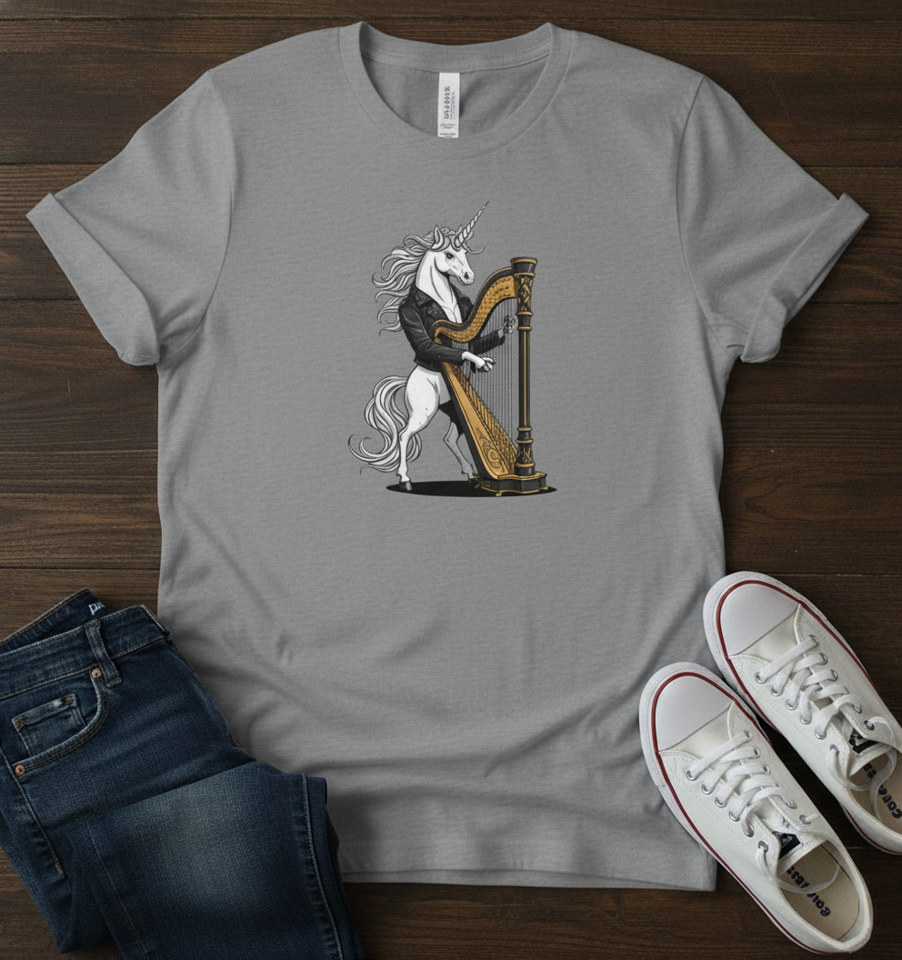 Unicorn Harp T-Shirt - Mythical Music Lover Gift