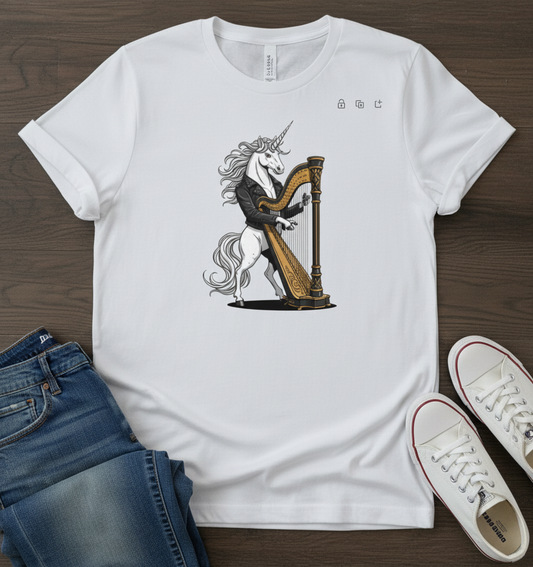 Unicorn Harp T-Shirt - Mythical Music Lover Gift