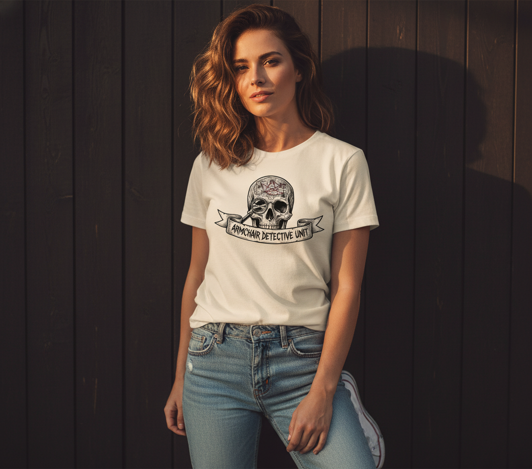 Armchair Detective Skull T-Shirt - Occult Mystery Gift