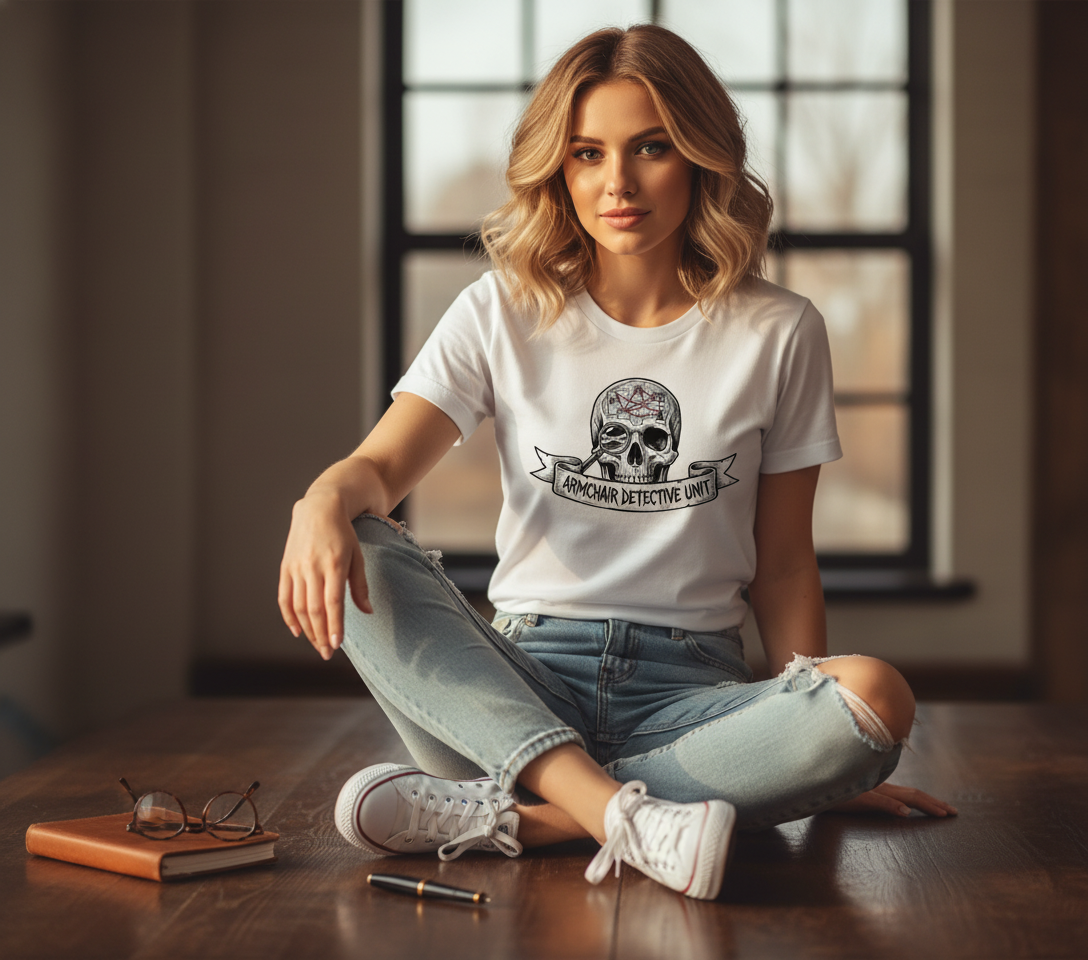 Armchair Detective Skull T-Shirt - Occult Mystery Gift