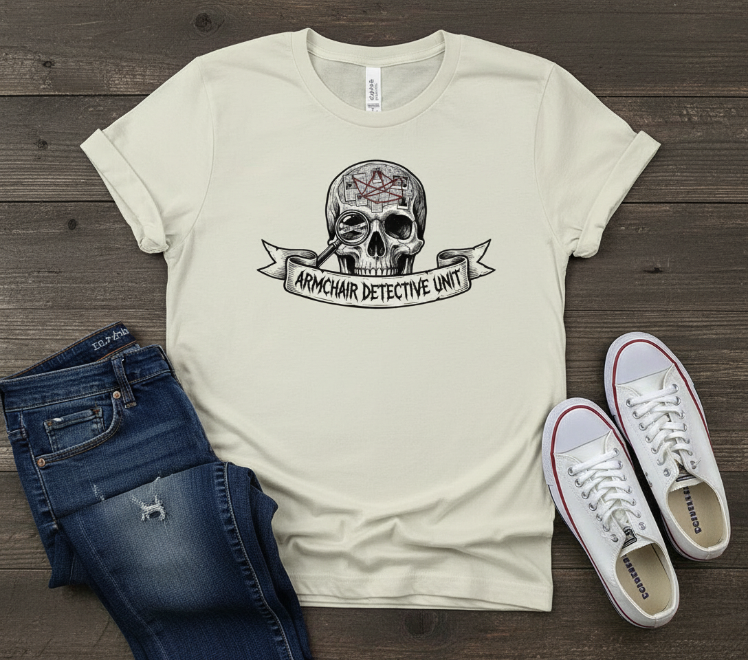 Armchair Detective Skull T-Shirt - Occult Mystery Gift