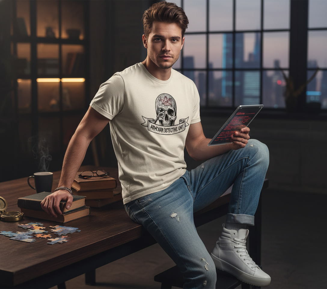Armchair Detective Skull T-Shirt - Occult Mystery Gift