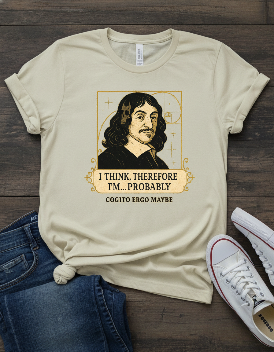 Funny Philosopher T-Shirt - Descartes 'I Think' Graphic Tee