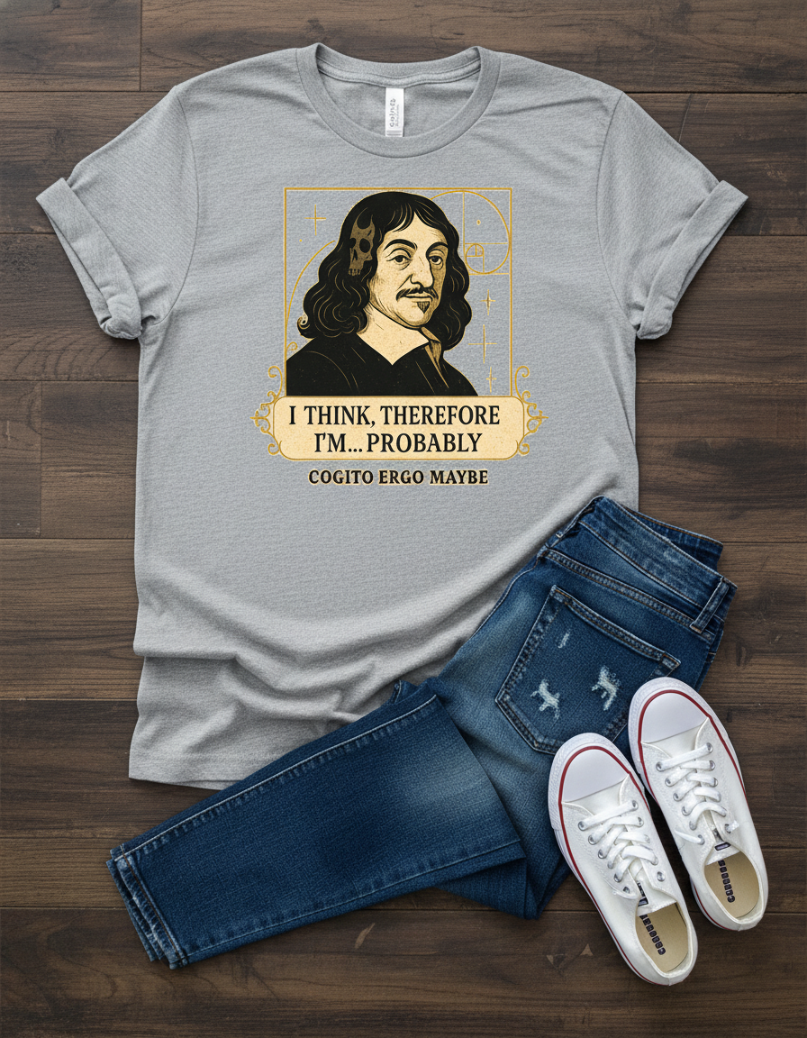 Funny Philosopher T-Shirt - Descartes 'I Think' Graphic Tee