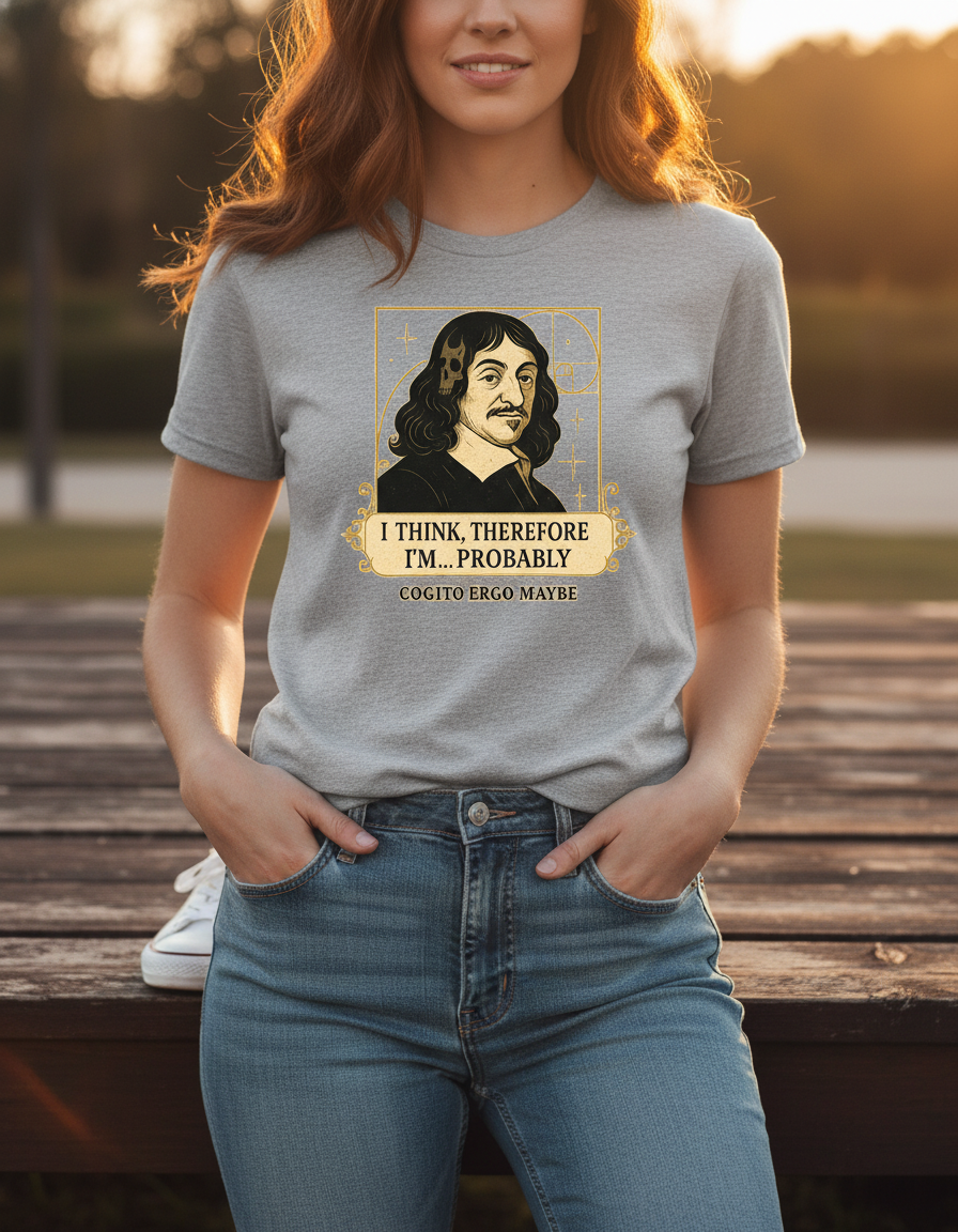 Funny Philosopher T-Shirt - Descartes 'I Think' Graphic Tee