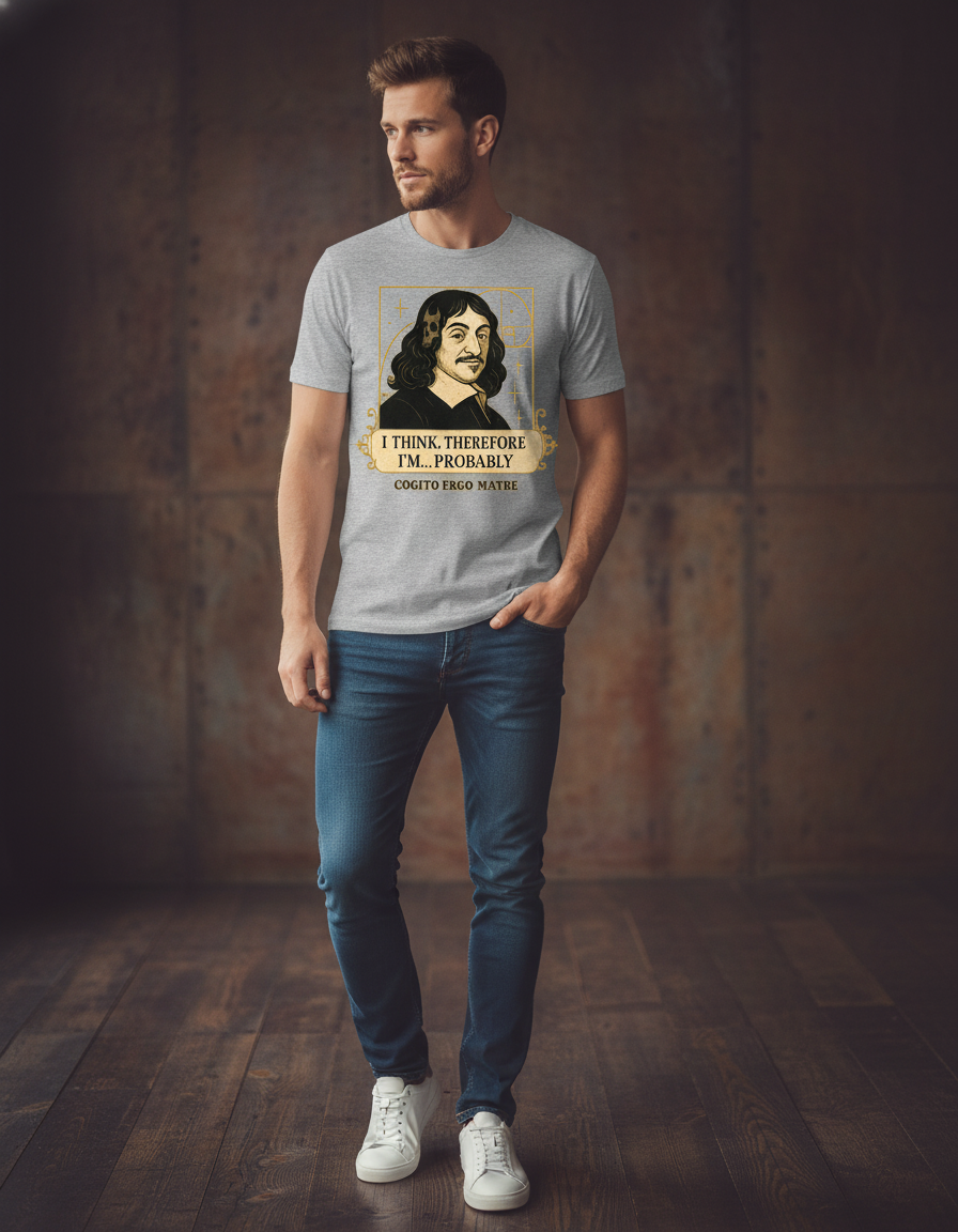 Funny Philosopher T-Shirt - Descartes 'I Think' Graphic Tee