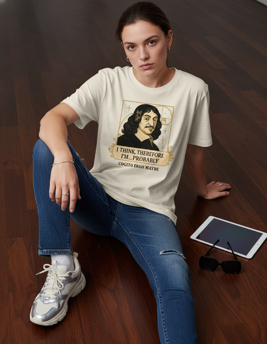 Funny Philosopher T-Shirt - Descartes 'I Think' Graphic Tee