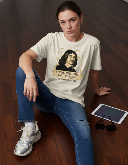 Funny Philosopher T-Shirt - Descartes 'I Think' Graphic Tee