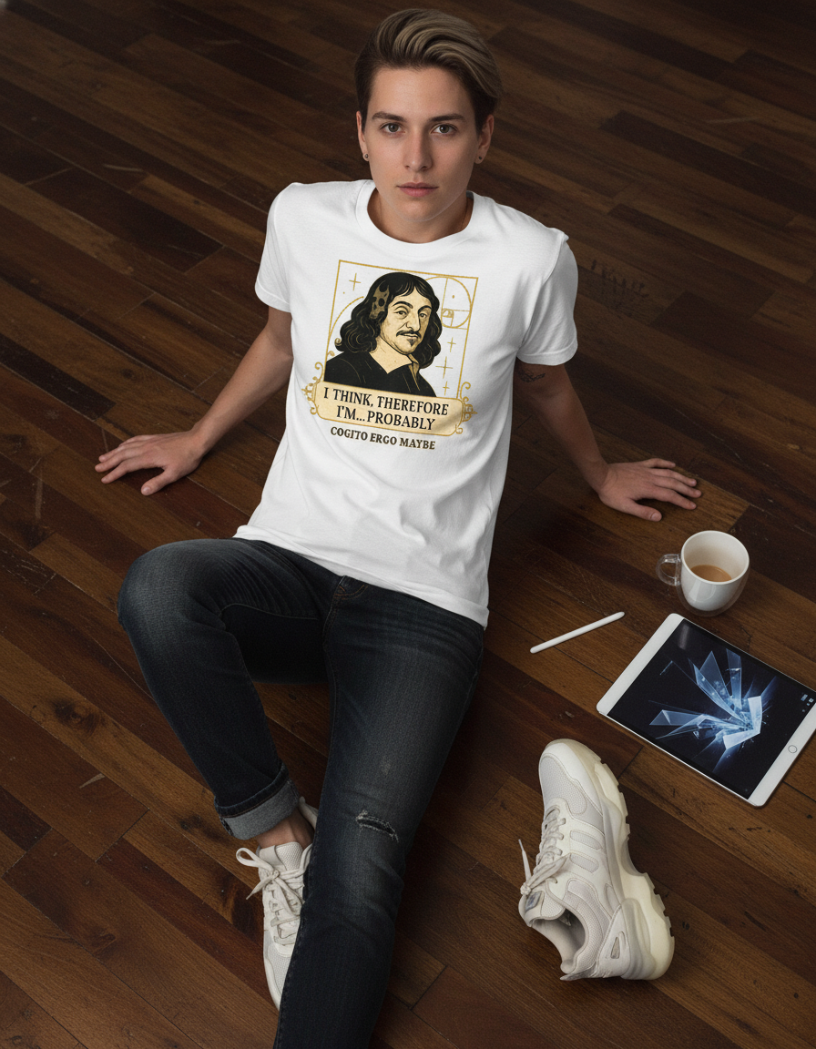 Funny Philosopher T-Shirt - Descartes 'I Think' Graphic Tee