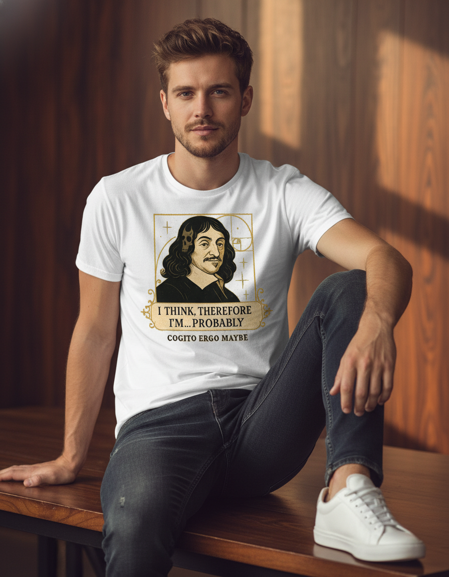 Funny Philosopher T-Shirt - Descartes 'I Think' Graphic Tee