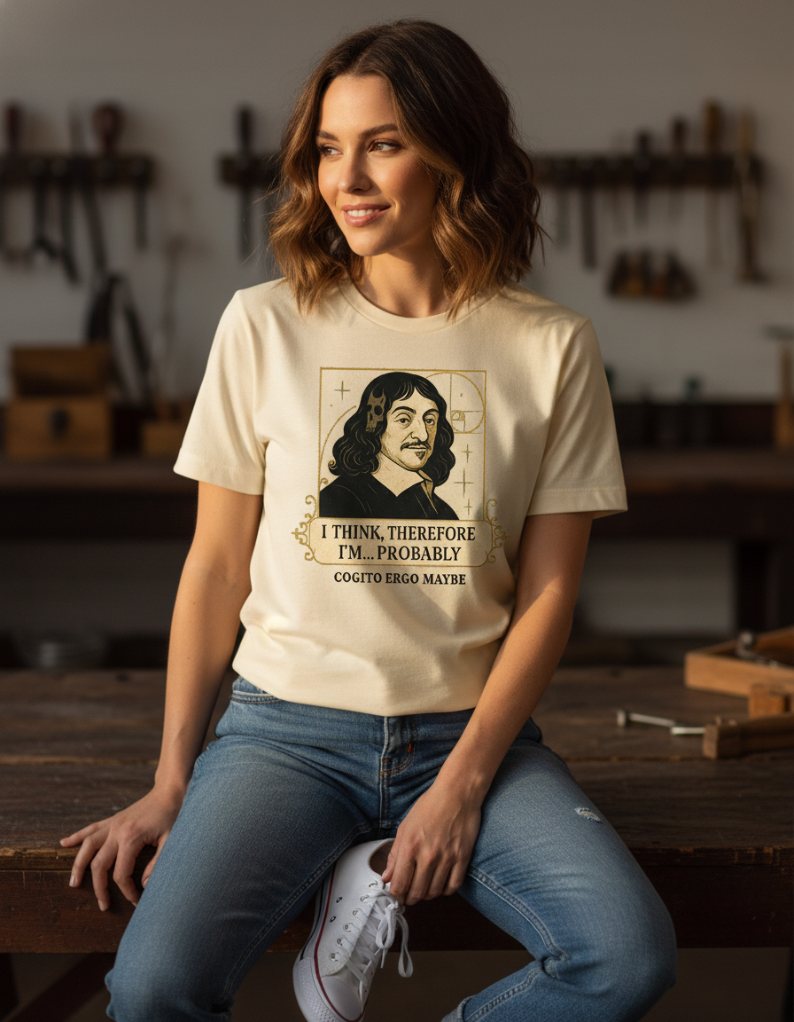 Funny Philosopher T-Shirt - Descartes 'I Think' Graphic Tee