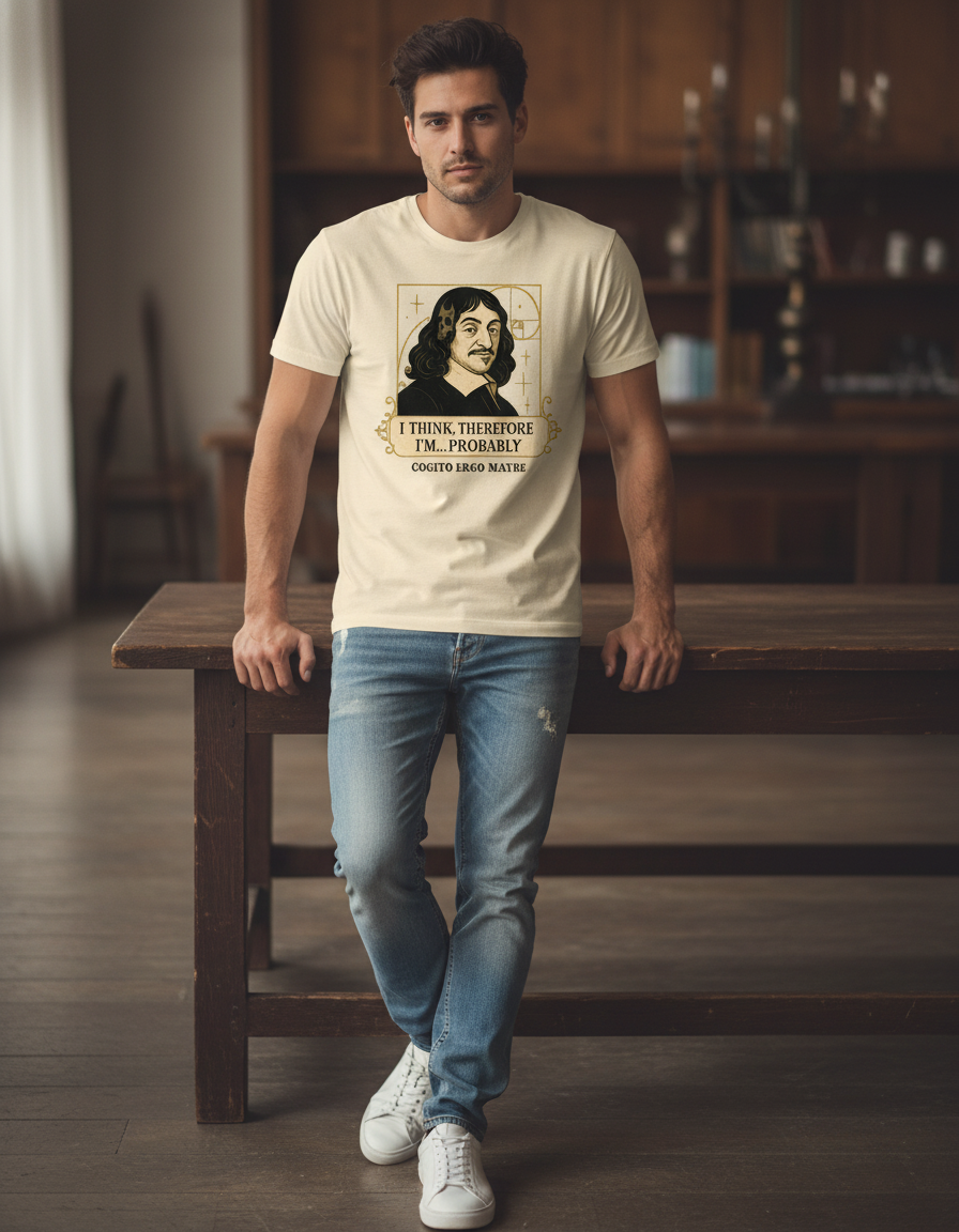 Funny Philosopher T-Shirt - Descartes 'I Think' Graphic Tee