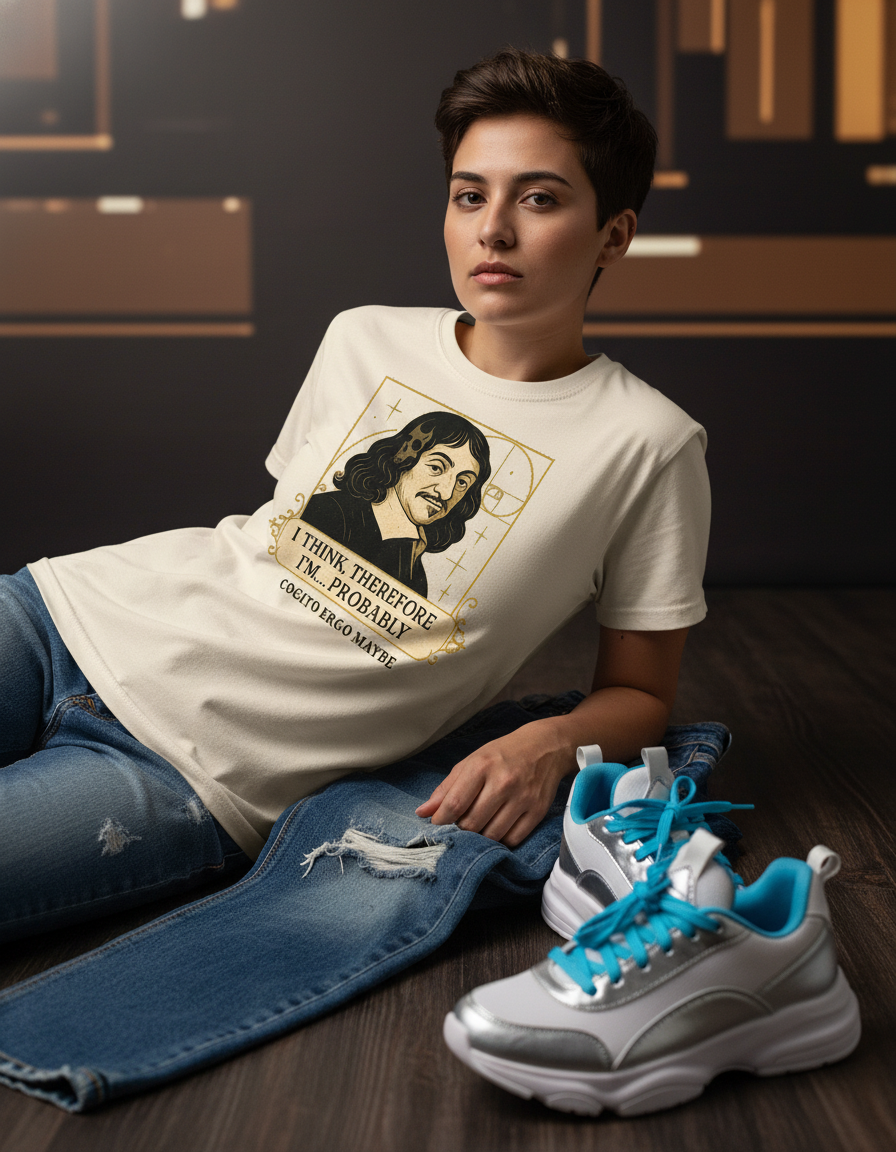 Funny Philosopher T-Shirt - Descartes 'I Think' Graphic Tee