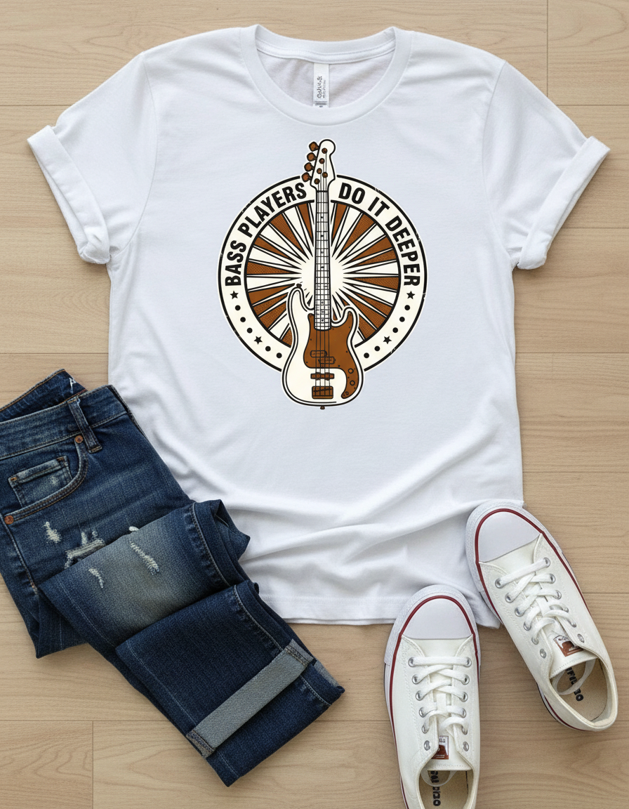 Bass Players Do It Deeper T-Shirt – Retro Electric Bass Music Tee