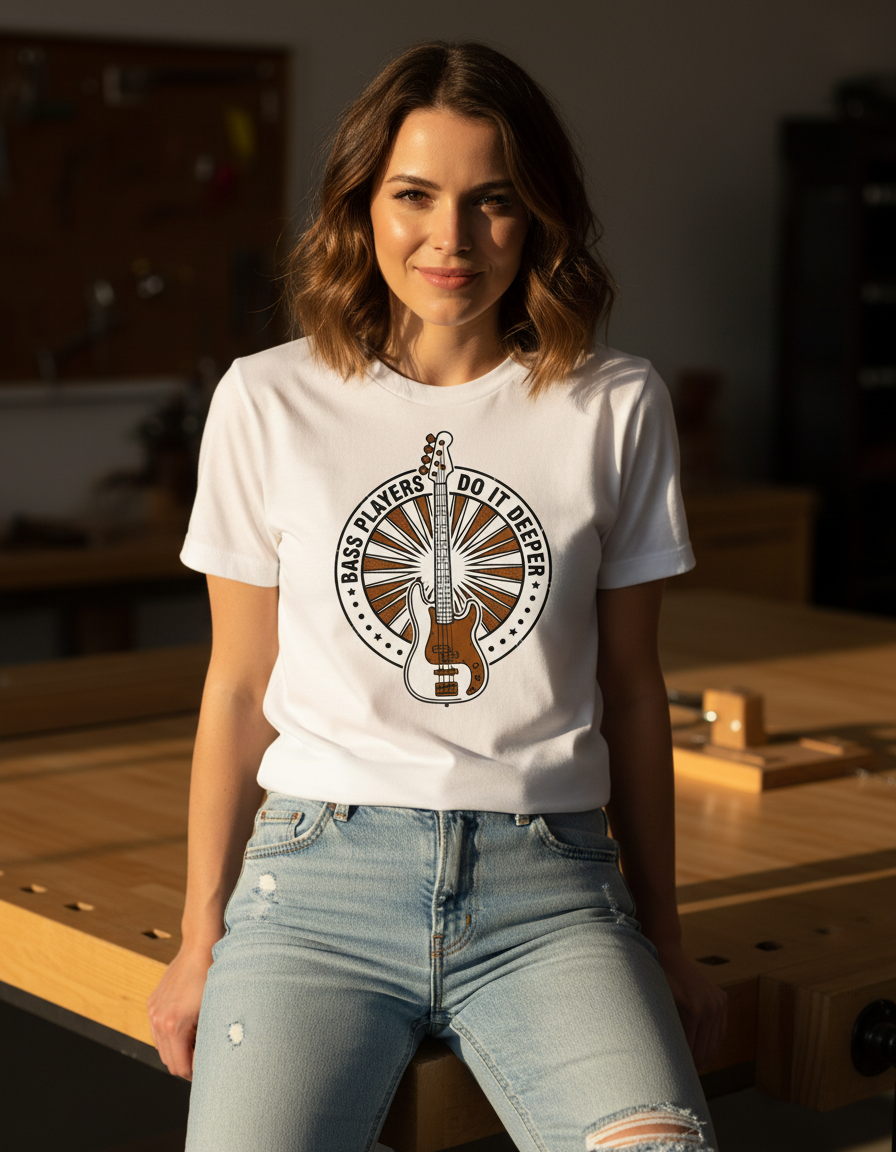 Bass Players Do It Deeper T-Shirt – Retro Electric Bass Music Tee