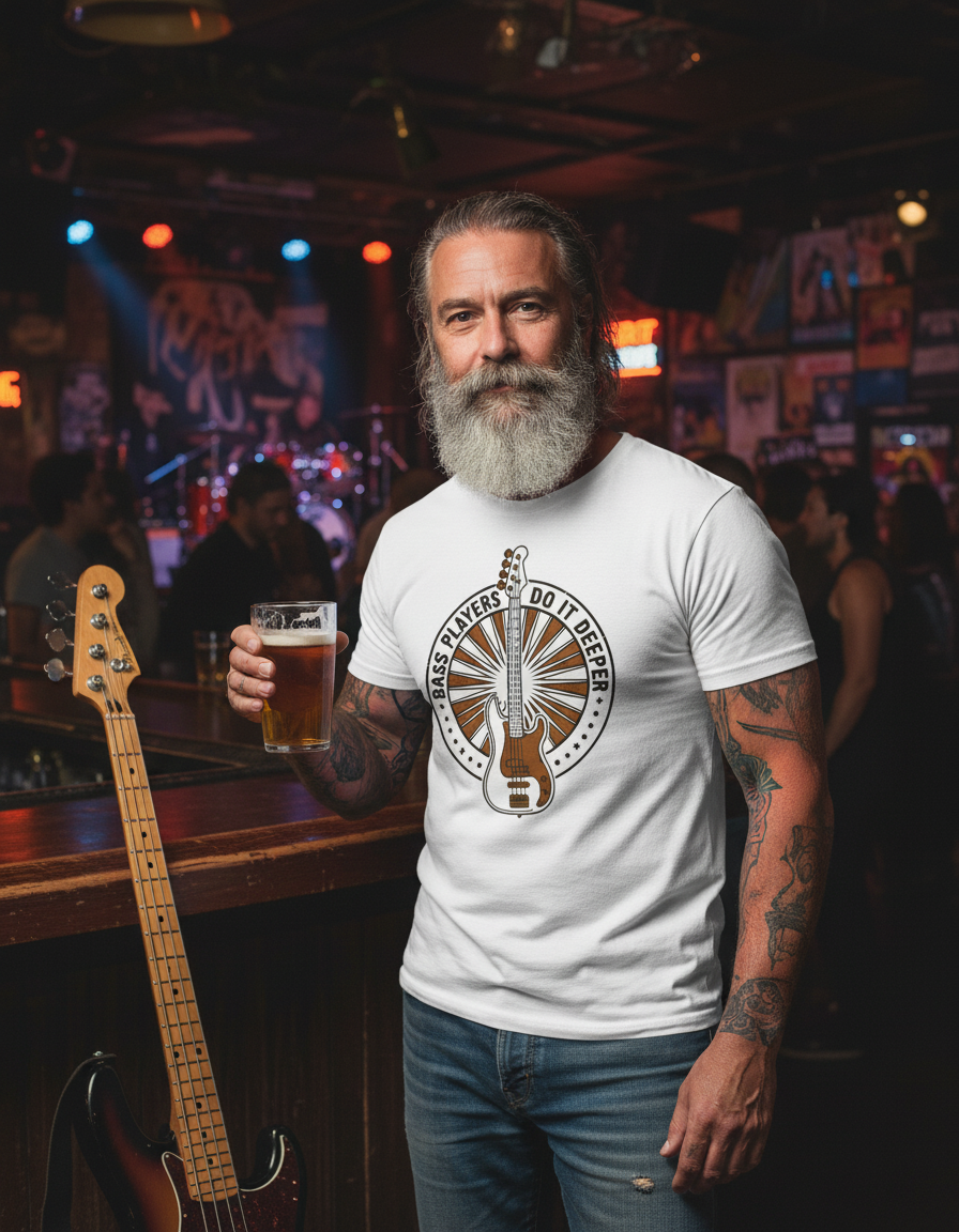 Bass Players Do It Deeper T-Shirt – Retro Electric Bass Music Tee