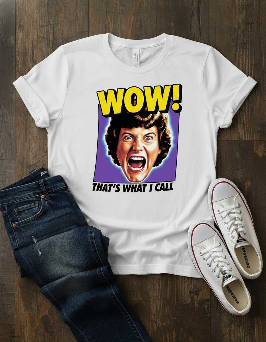 Retro pop art t-shirt with bold graphic print. Funny 90s style tee.