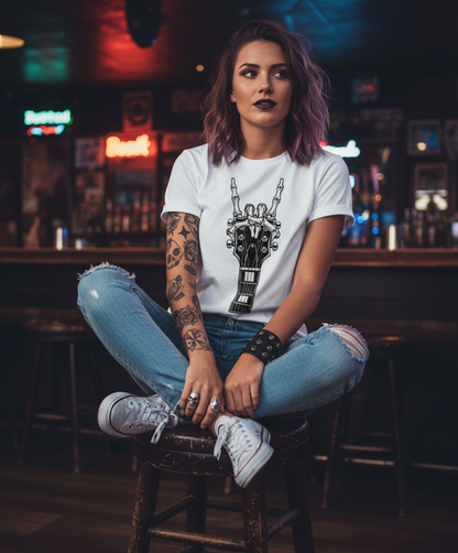 Rock Guitar Headstock Tee — Hand Sign Guitar Neck Graphic T-Shirt