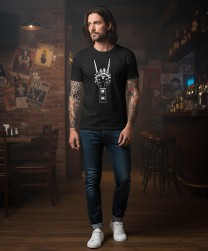 Rock Guitar Headstock Tee — Hand Sign Guitar Neck Graphic T-Shirt