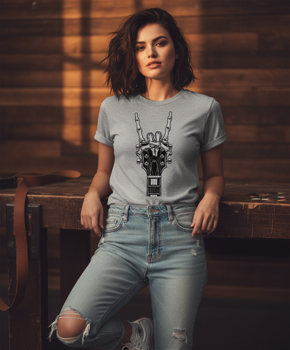 Rock Guitar Headstock Tee — Hand Sign Guitar Neck Graphic T-Shirt