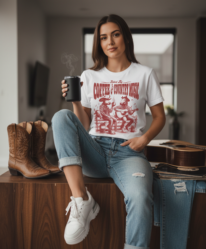 Coffee & Country Music T-Shirt - Vintage Guitar Gift