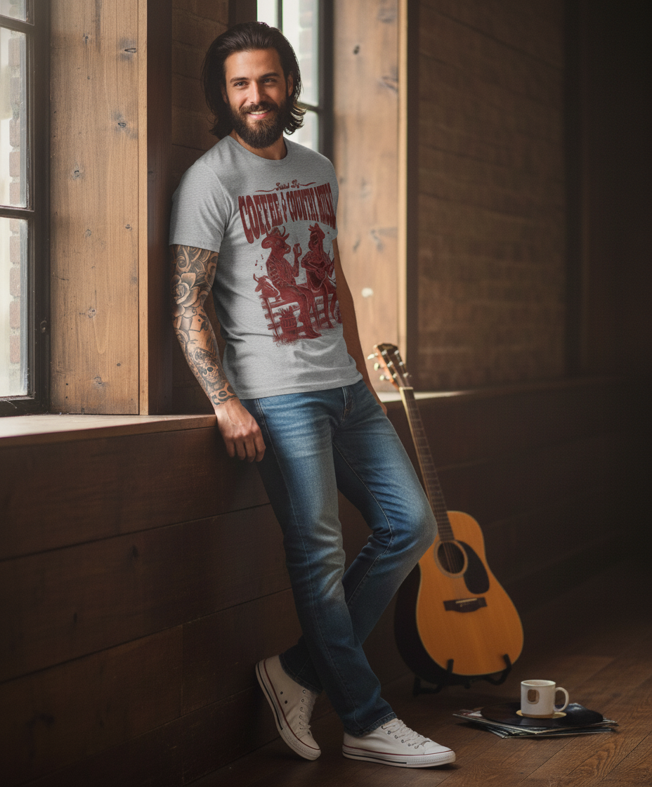 Coffee & Country Music T-Shirt - Vintage Guitar Gift