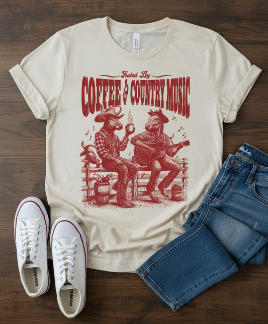 Coffee & Country Music T-Shirt - Vintage Guitar Gift