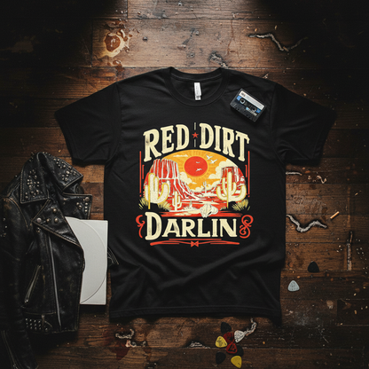 Red Dirt Darlin' T-Shirt featuring embroidered design, representing Southern charm and rustic beauty.