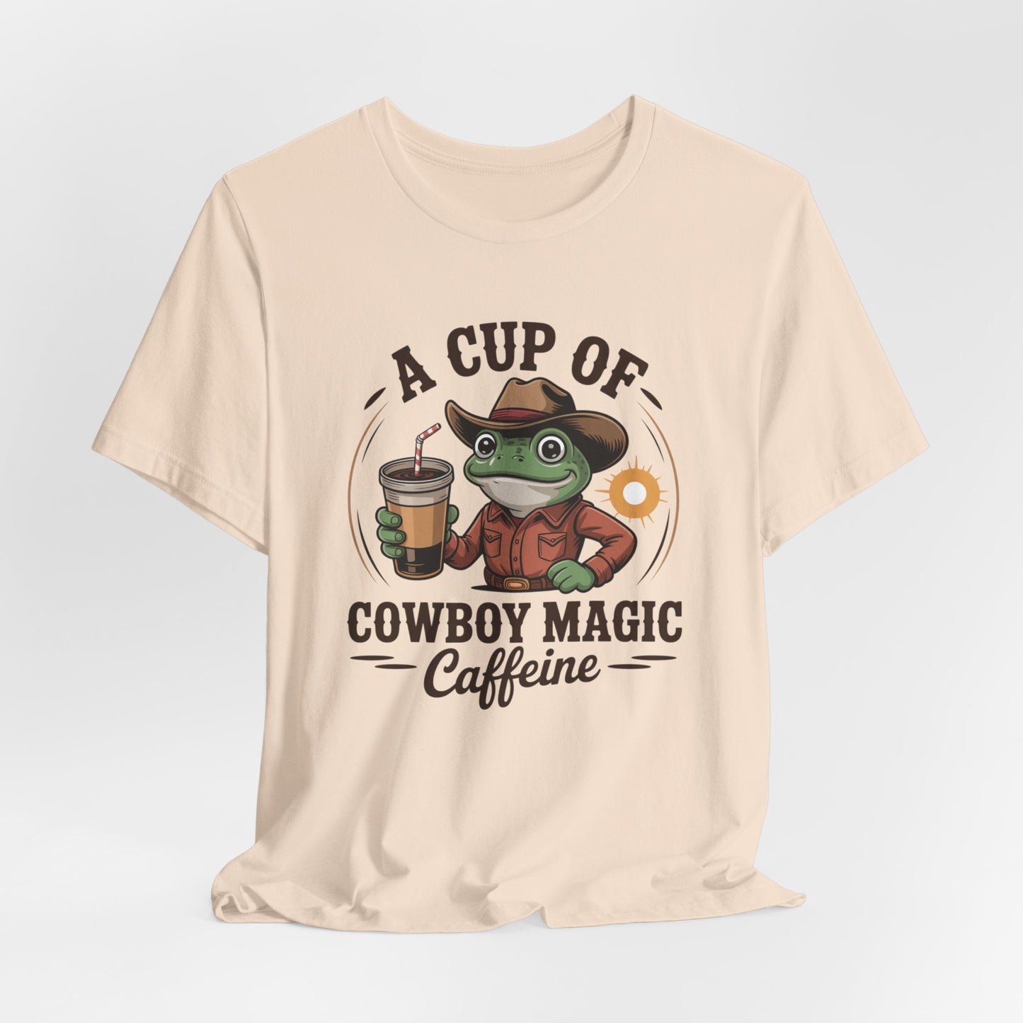 Cowboy Frog Coffee T‑Shirt – "A Cup of Cowboy Magic Caffeine" Casual Tee