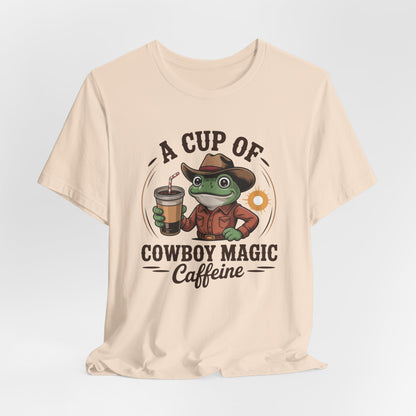 Cowboy Frog Coffee T‑Shirt – "A Cup of Cowboy Magic Caffeine" Casual Tee