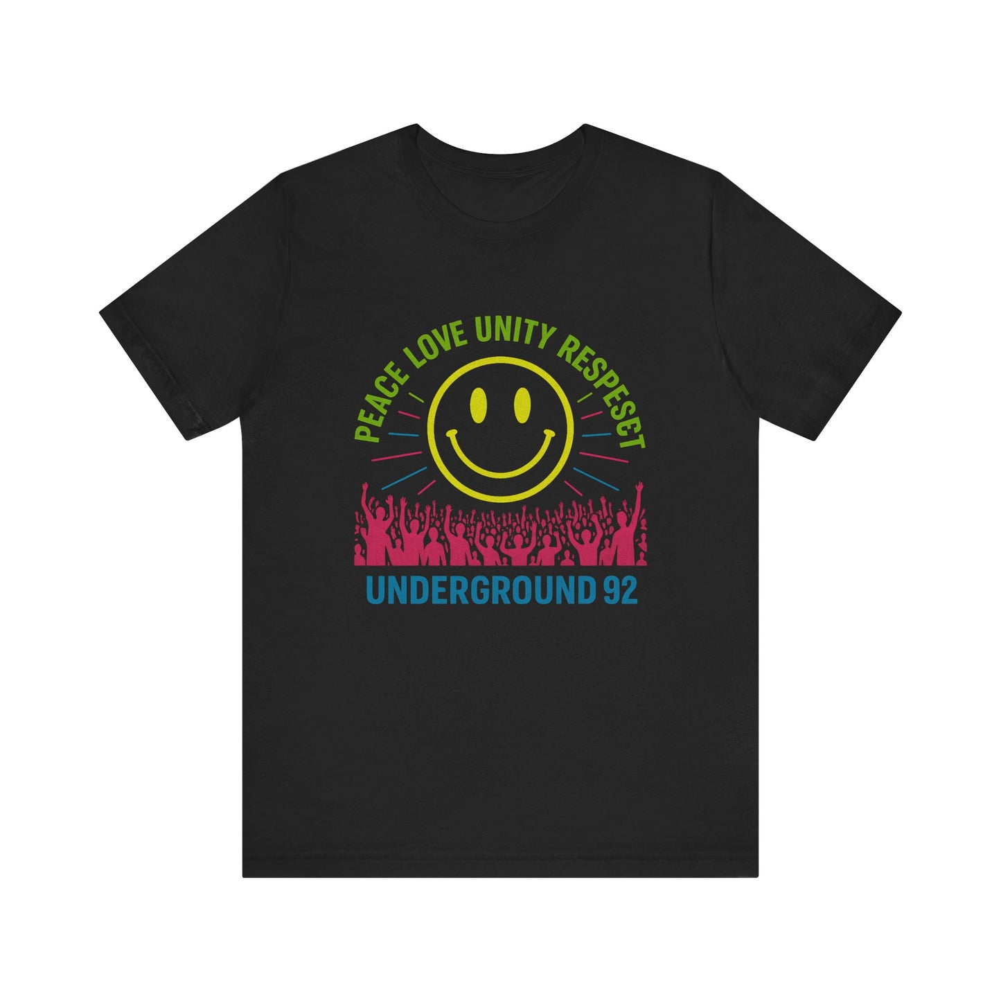 90s Rave Smiley Graphic Tee - Peace Love Unity Respect