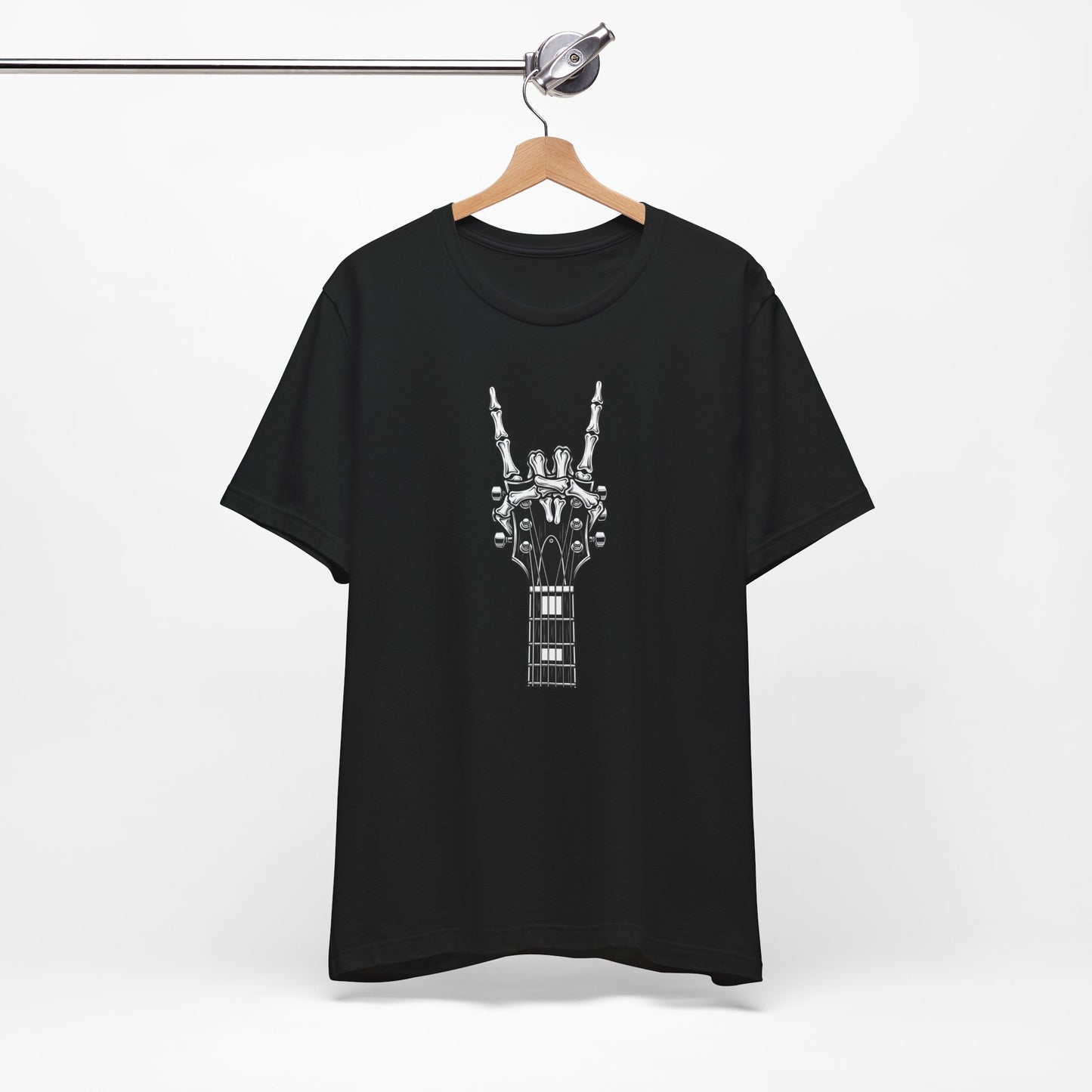 Rock Guitar Headstock Tee — Hand Sign Guitar Neck Graphic T-Shirt