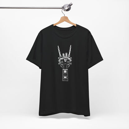Rock Guitar Headstock Tee — Hand Sign Guitar Neck Graphic T-Shirt