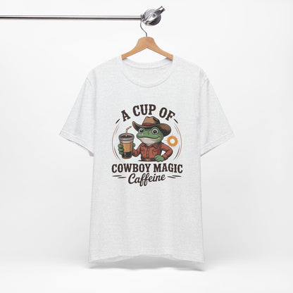 Cowboy Frog Coffee T‑Shirt – "A Cup of Cowboy Magic Caffeine" Casual Tee